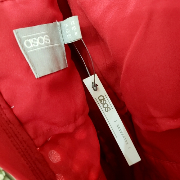 Nwt ASOS Cold Shoulder Maternity Red Eyelit Lace Circles Red Dress - Picture 8 of 16